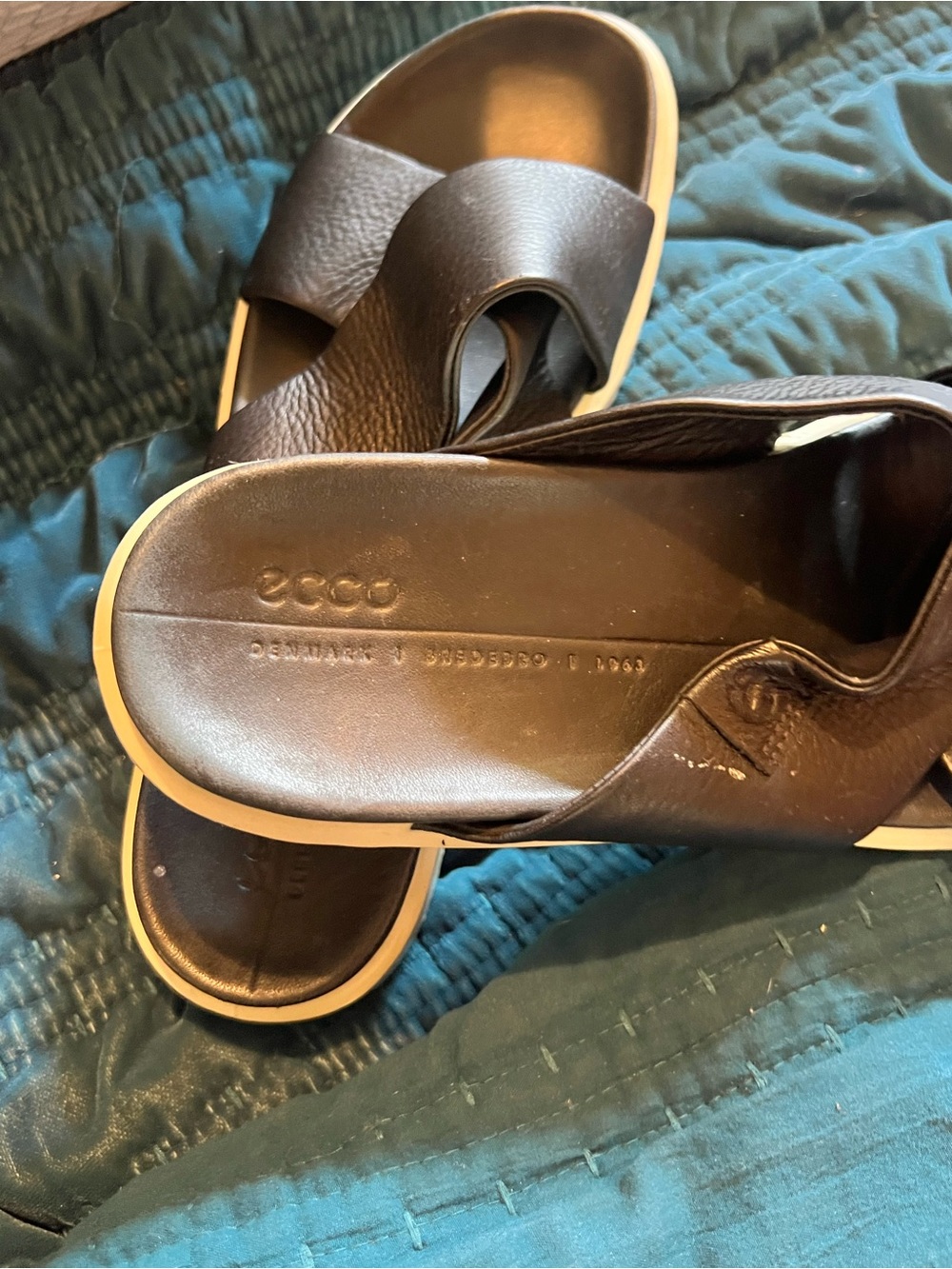 Ecco Brown Leather Slide Sandals with Cream Sole